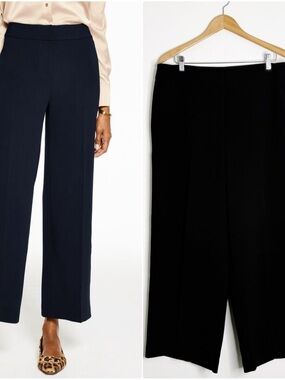 Talbots Easy Travel Wide Leg Ankle Pants Black Lined Size 14